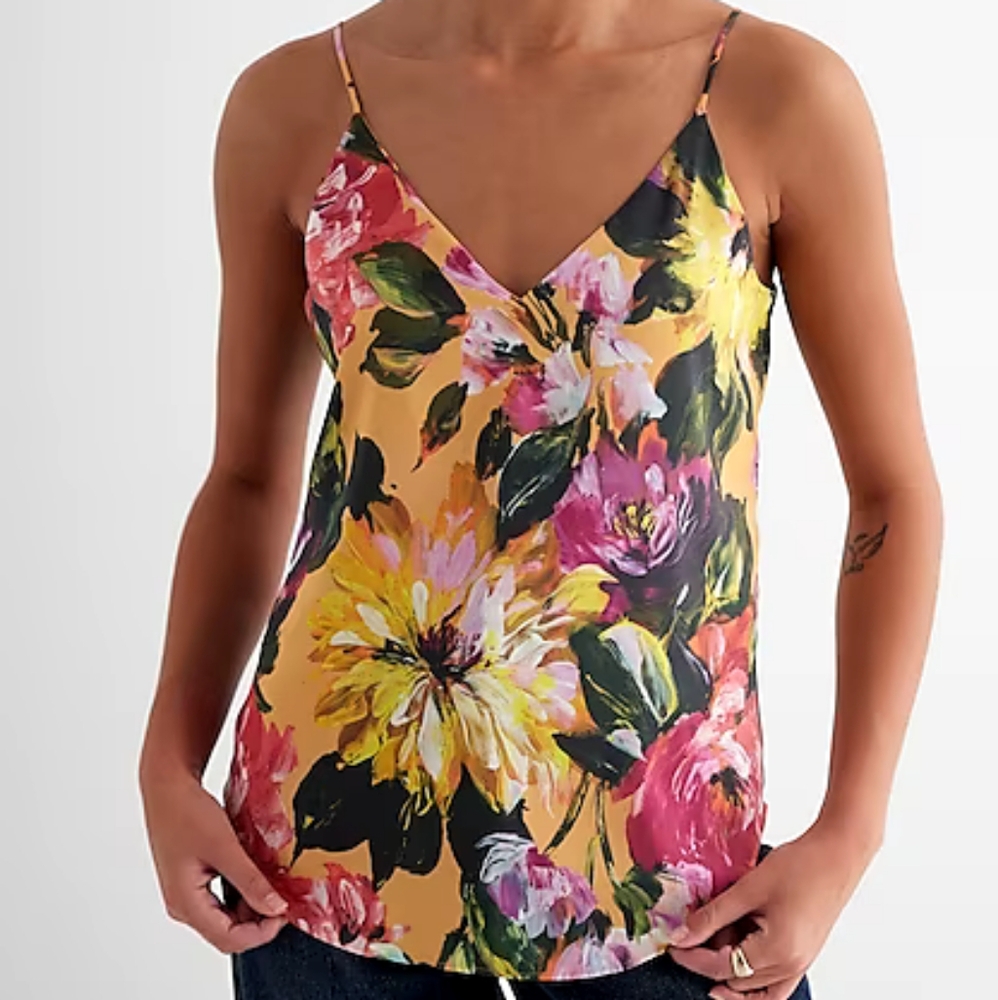 Satin Floral V- Neck